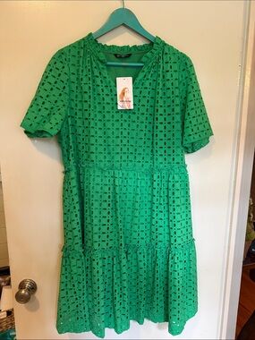 Eyelet Tiered Mini Dress - Green